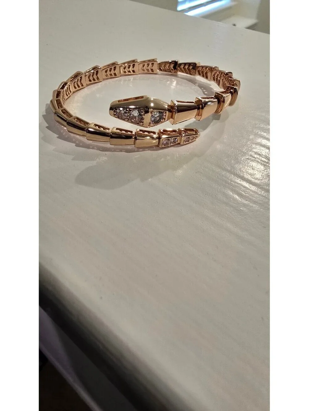 Rose Gold Tone Serpenti Style Bracelet with CZ, Adjustable Luxury Bangle Gift
